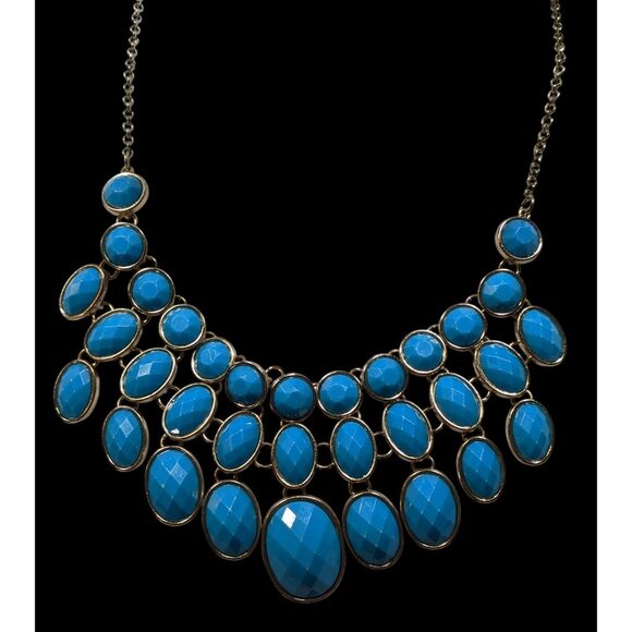 Whimsical Fantasy Blue Faceted Gemmed Bib Necklace - Picture 2 of 5